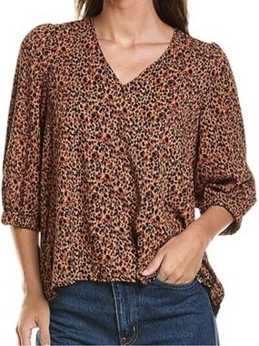 Tuckernuck Pomander Place - Hollis Blouse Large Shirt Top Animal Print Neutral